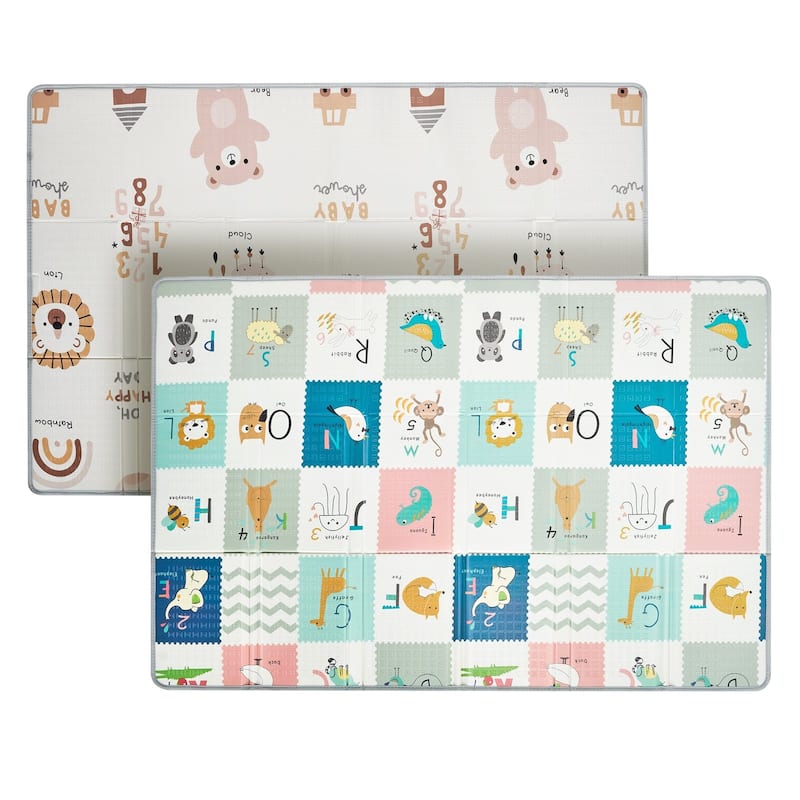 Multi-Color Baby Play Mat, Dual-Sided, Soft and Foldable for Crawling - 79” L x 51” W