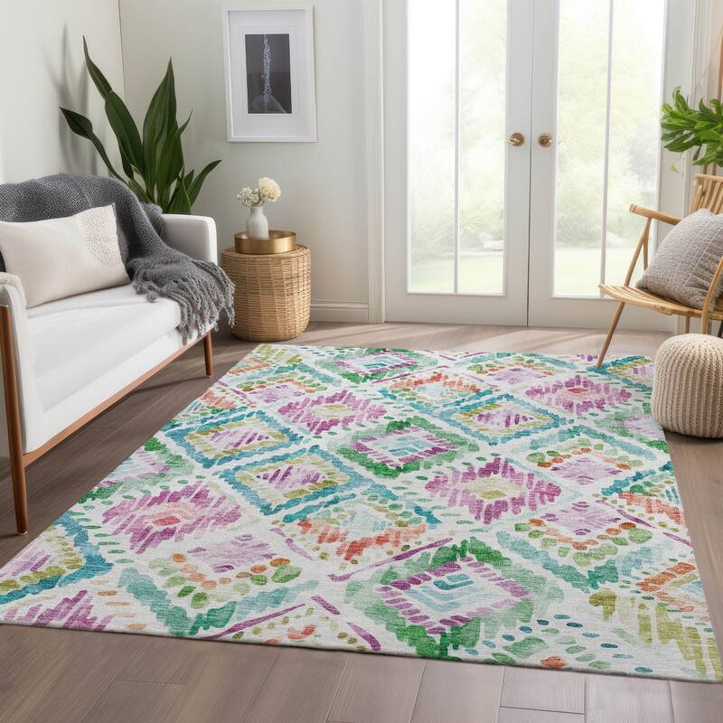 Machine Washable Indoor/ Outdoor Boho Brushstrokes Chantille Rug
