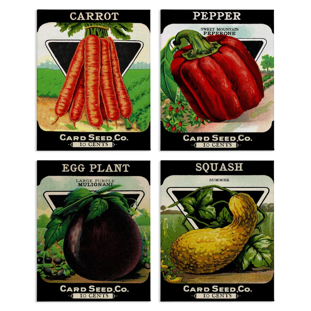 Stupell Vintage Farm Garden Vegetables Canvas Wall Art Design By Lil' Rue (Set of 4)