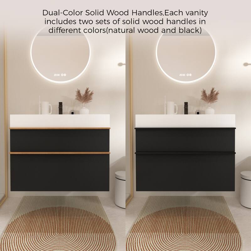 24 Inch Floating Modern Bathroom Vanity with Integrated Acrylic Sink, 2 Soft-Close Drawers and Pre-Assembled Design