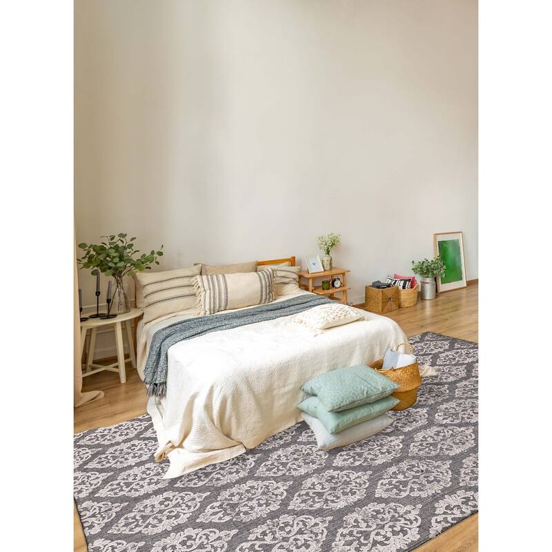 ECARPETGALLERY Hand Loomed Elysian Dark Grey Viscose, Wool Rug - 6'8 x 9'9