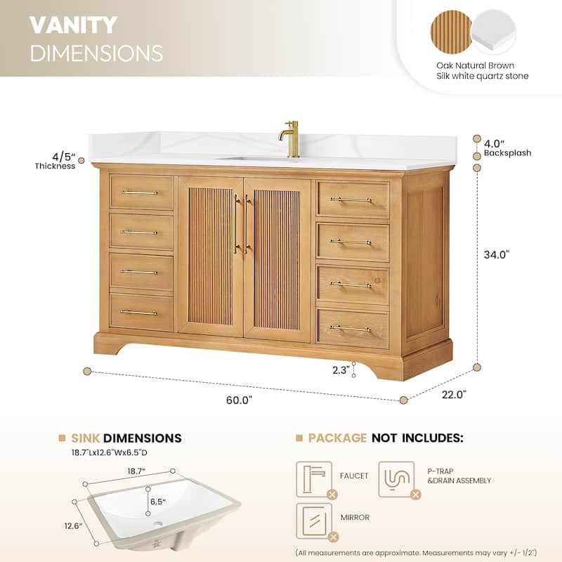 Tokyo Bath Vanity with Quartz Stone Top without Mirror