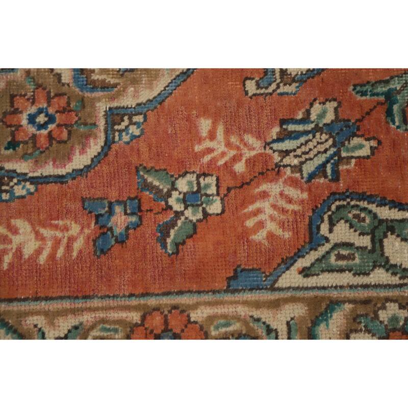 Hand Knotted Oriental 100% Wool Carpet Traditional Floral Oranges & Rust Tabriz Runner Rug - 9' 11'' X 2' 6''