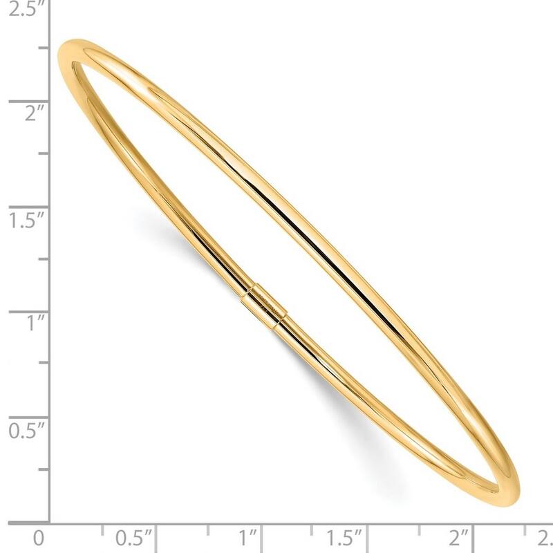 Curata 10k Yellow Gold 8.25" 3mm Polished Tube Slip on Stackable Bangle Bracelet