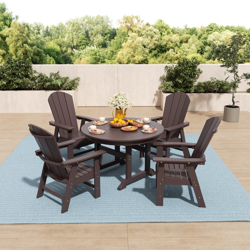 Laguna Hdpe All Weather Outdoor Patio Round Adirondack Dining Chairs Set (5-Piece Set) - Dark Brown