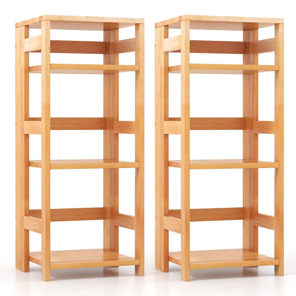 Gymax 2PCS 4-Tier Bookshelf Floor Storage Shelf w/ Rubber Wood Frame
