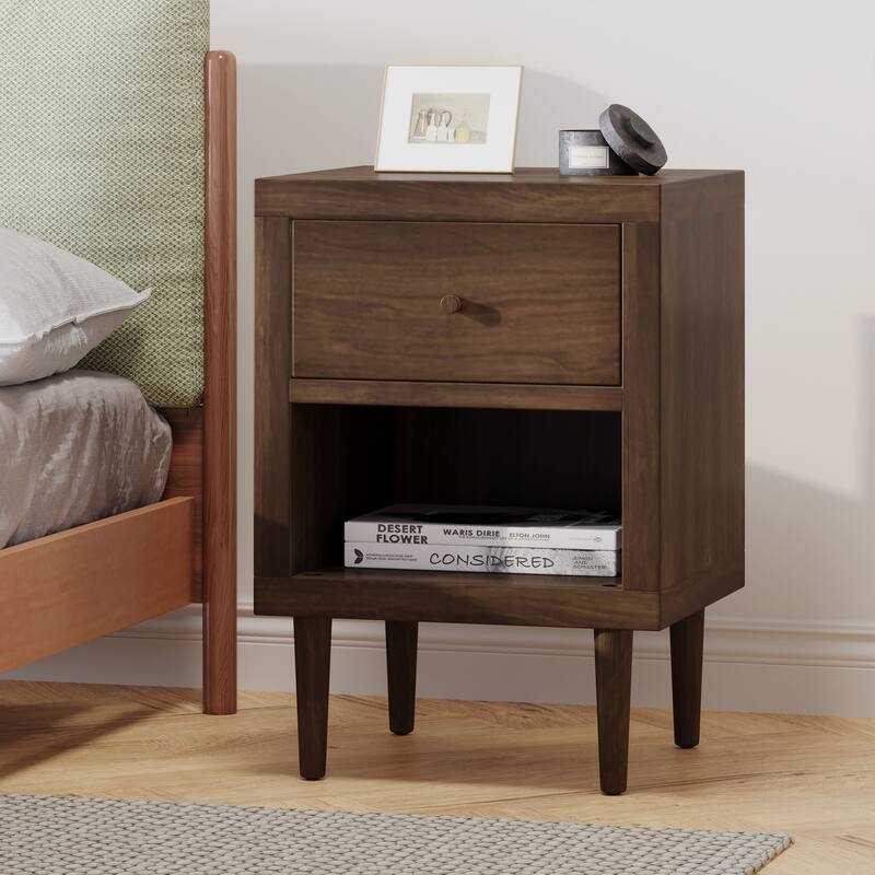 Roomfitters Mid-Century Modern End Table with Drawer and Open Shelf, Side Table for Bedroom or Living Room