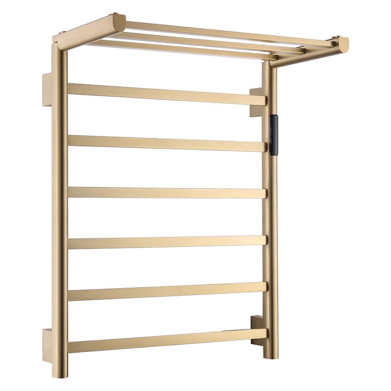 Heated Towel Rack 6-Bar Towel Warmer Rack Wall Mounted Electric Towel Drying Rack with Timer Plug-in/Hardwired - Gold