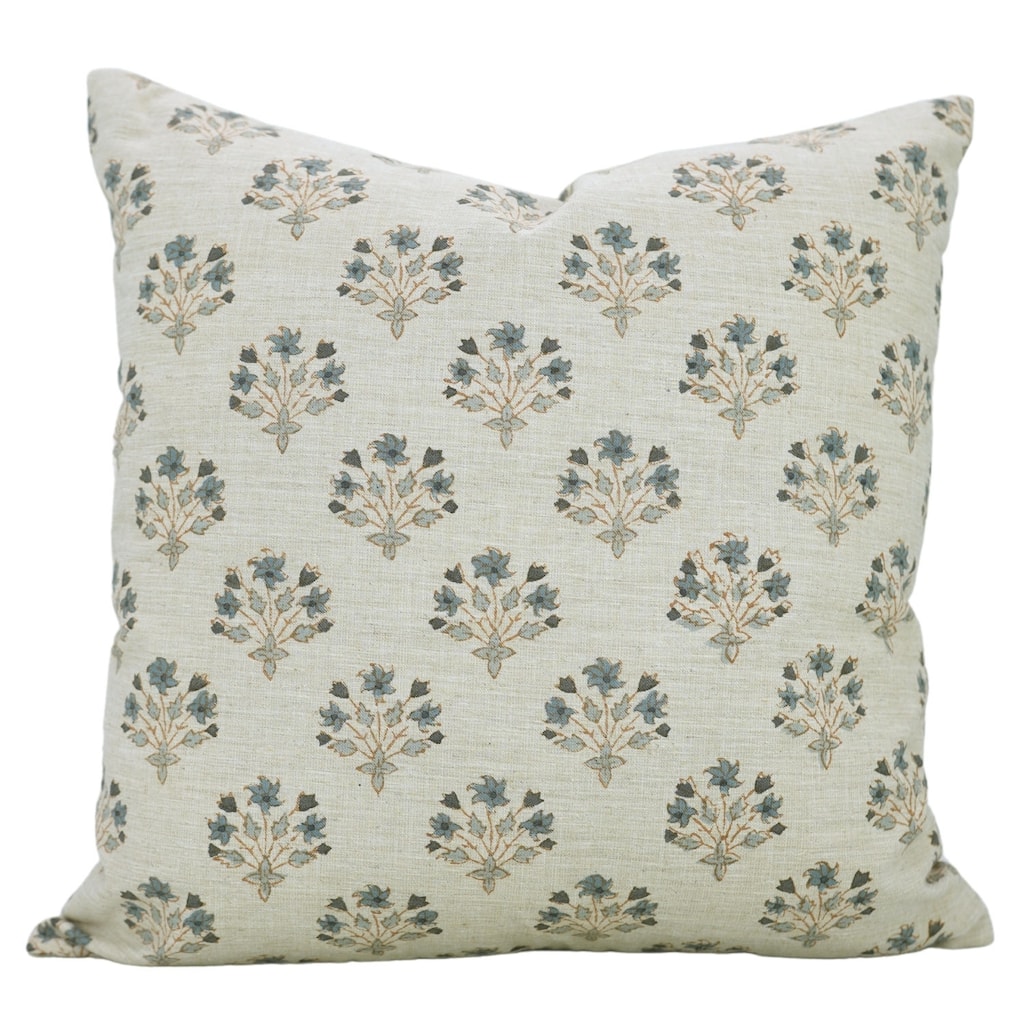 Fabdivine Handmade Floral Block Print Soft Linen Throw Pillow Cover Rustic, Diwali Flower