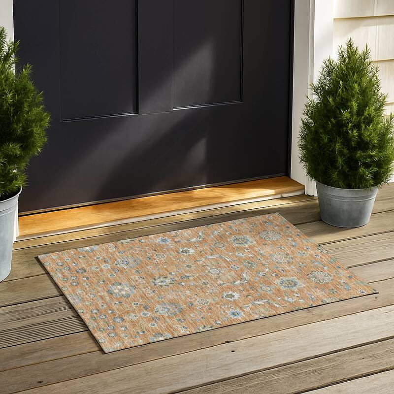 Machine Washable Indoor/ Outdoor Traditional Basalt Chantille Rug - Copper - 1'8" x 2'6"