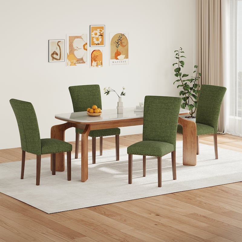 Upholstered Parsons Dining Chairs Set of 2/4/6, Fabric Dining Room Kitchen Side Chair with Nailhead Trim and Wood Legs - Set of 4 - F-Green