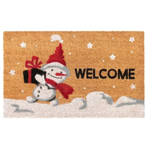 RugSmith White Machine Tufted Holiday Snowman Welcome Doormat, 18" x 30"