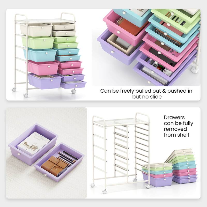 Costway 15 Drawer Rolling Storage Cart Tools Scrapbook Paper Office - See Details