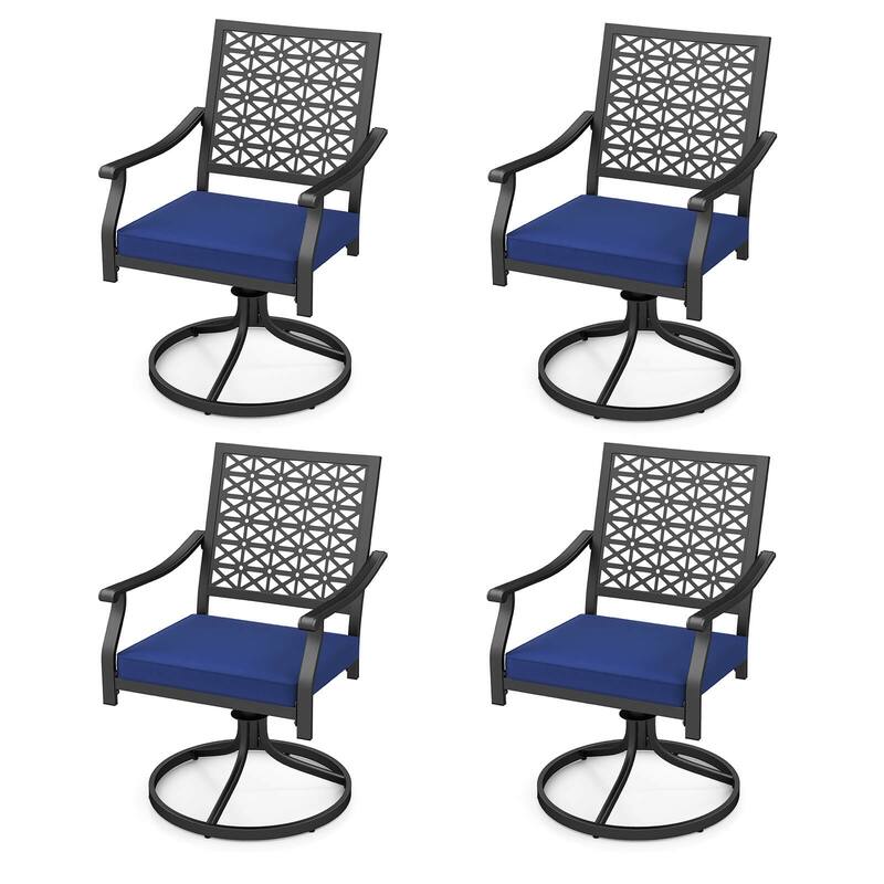 Costway 4 PCS Outdoor Swivel Chairs Patio Dining Chairs with Padded - See Details - Navy