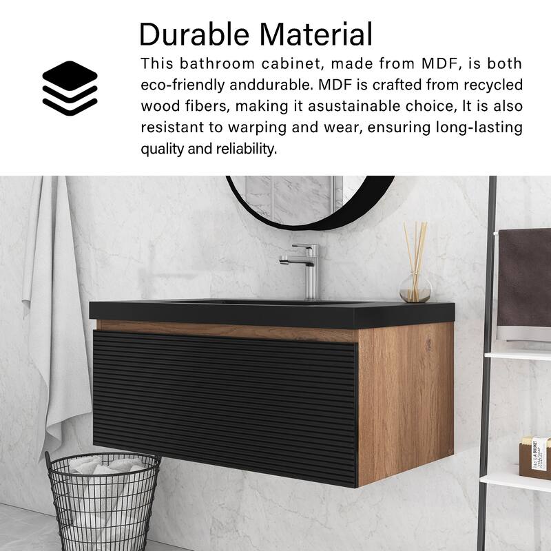 Floating Bathroom Vanity in Natural Oak with Integrated Resin Top