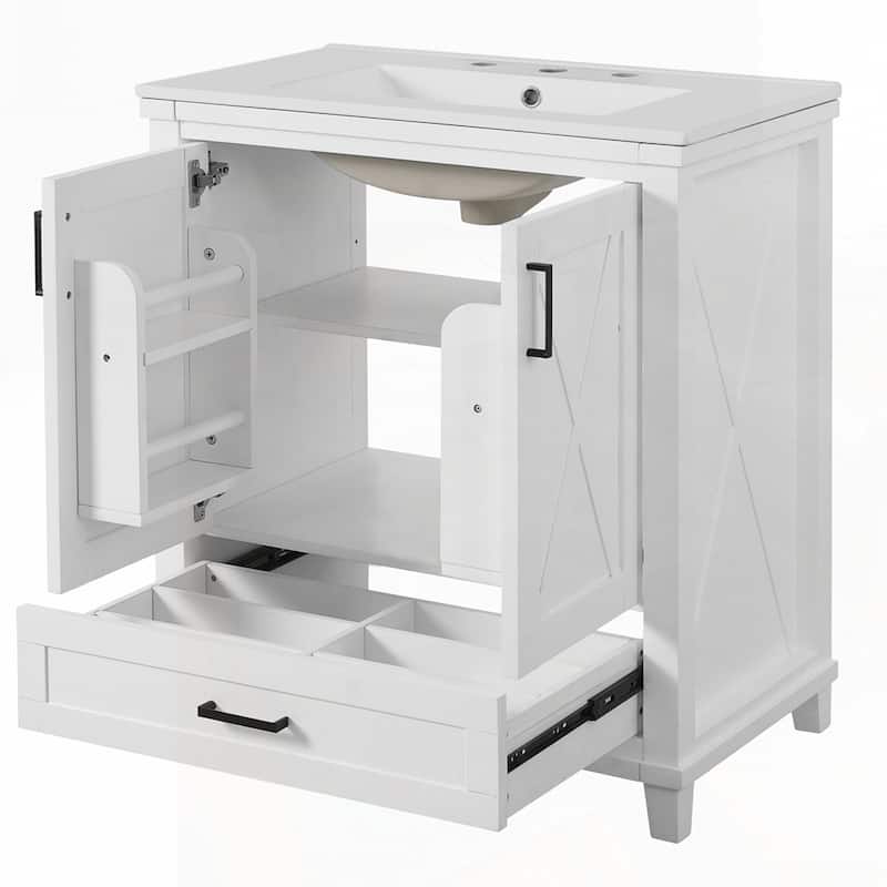 Solid Wood Frame Bathroom Vanity with Single Sink