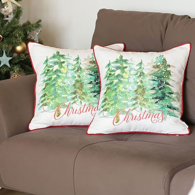 Decorative Christmas Trees Throw Pillow Cover Square Set of 2