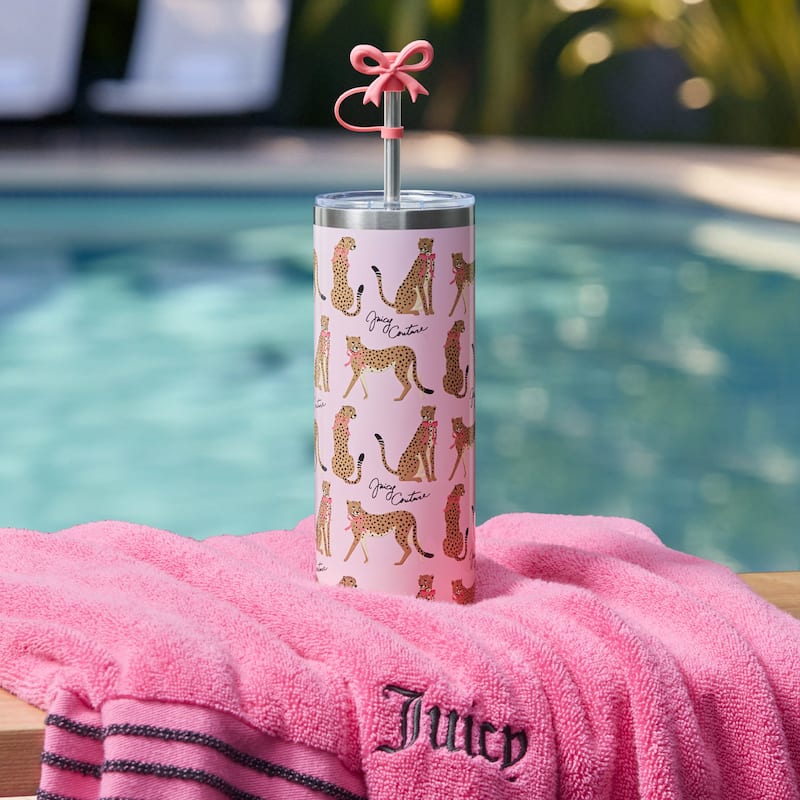 Juicy Couture Glam Slip Hydration Stainless Steel Tumbler with Straw Topper