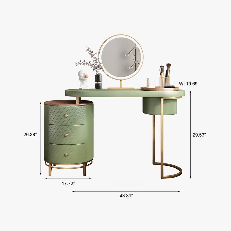 Modern Makeup Vanity Table With LED Lighted Mirror,Dressing Table with Movable Tray Top, 3 Solid Wood Drawer, Without Stool