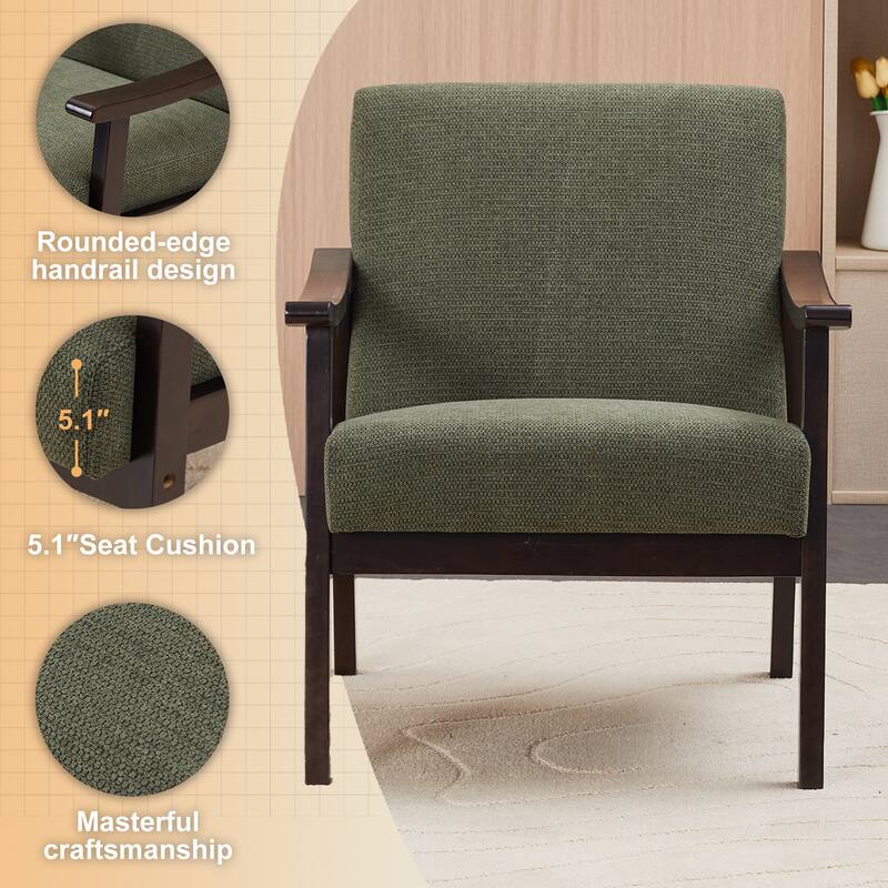 Anmytek Medieval Modern High Back Upholstered Armchair Solid Wood Legs Living Room Bedroom Leisure Reading Chair