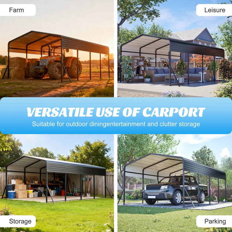 GDFStudio - Penman Heavy-duty Galvanized Steel Hardtop Carport with Upgraded Triangle Reinforced Frame for Outdoor Storage