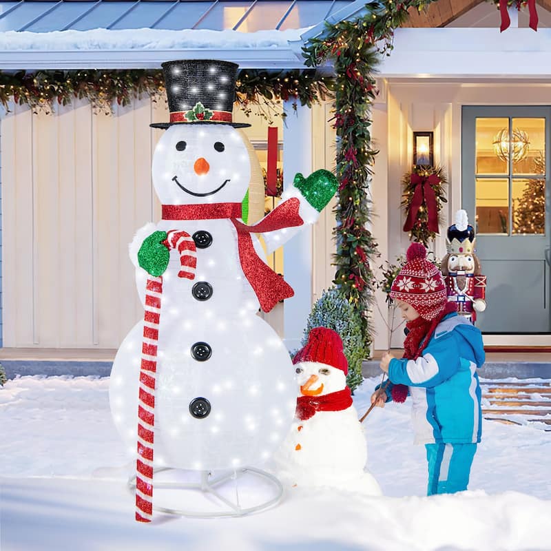 Gymax 5FT Lighted Christmas Snowman Outdoor Pop-up Snow Man w/ LED