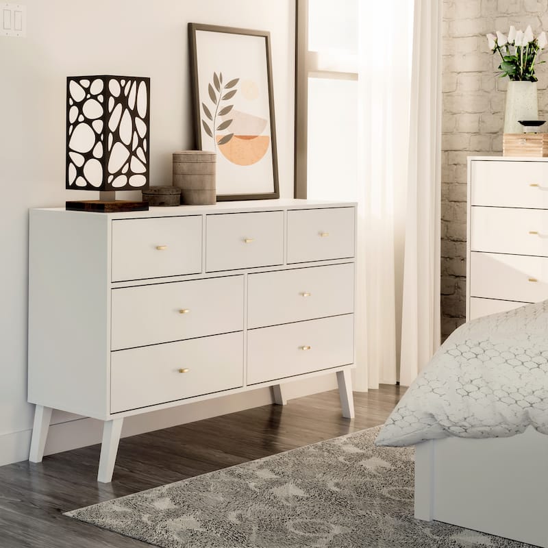Prepac Milo Mid-Century Modern 7 Drawer Double Dresser for Bedroom, Chest of Drawers, Contemporary Bedroom Furniture
