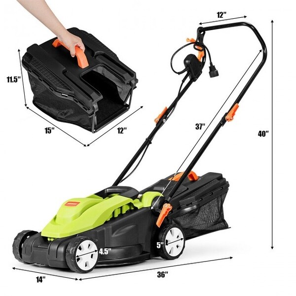 14-Inch 12 Amp Lawn Mower with Folding Handle Electric Push - 36