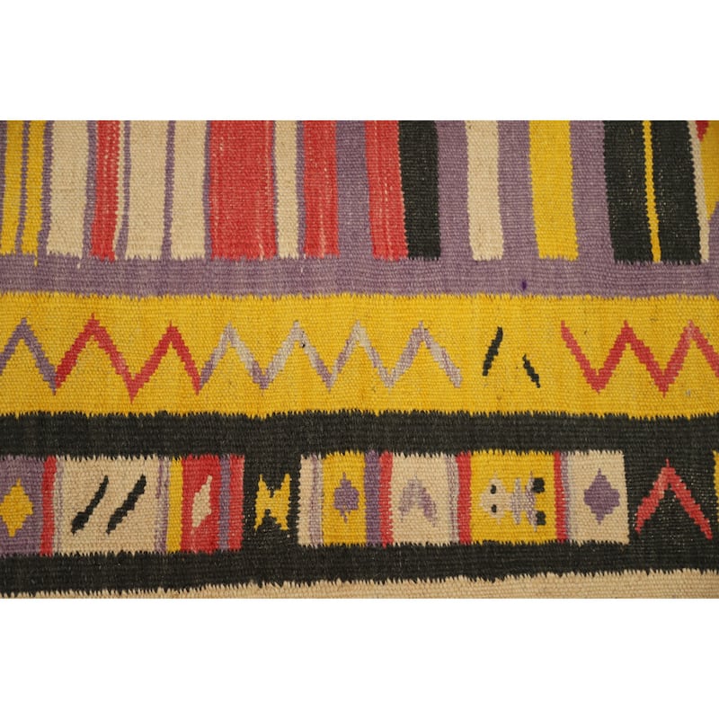 Hand Woven Oriental 100% Wool Carpet Southwestern Tribal Yellow & Gold Kilim Area Rug - 5' 0'' X 3' 3''