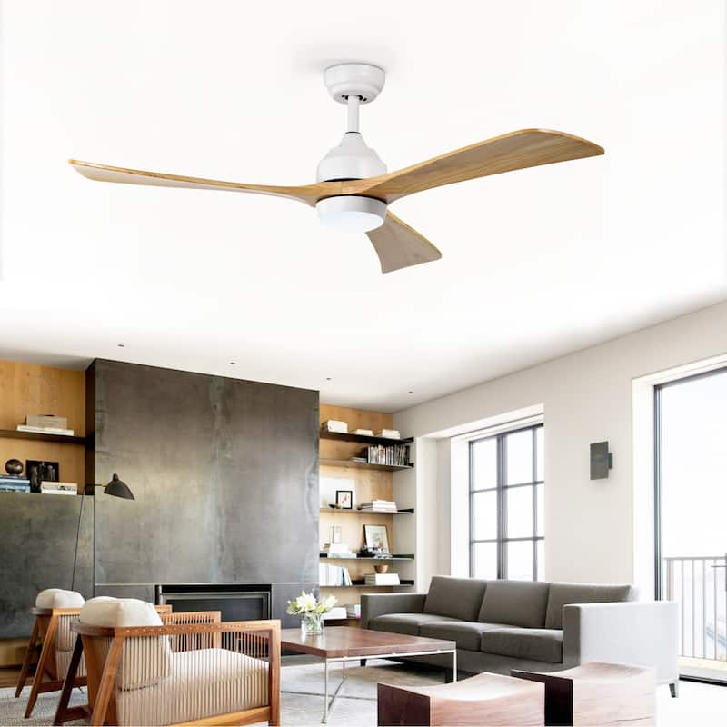 Sofucor 52 Inch Quiet Ceiling Fan with 3 Solid Wood Blades,Light & Remote,Reversible Ceiling Fan,for Patio Living Room,Bedroom - Light wood grain