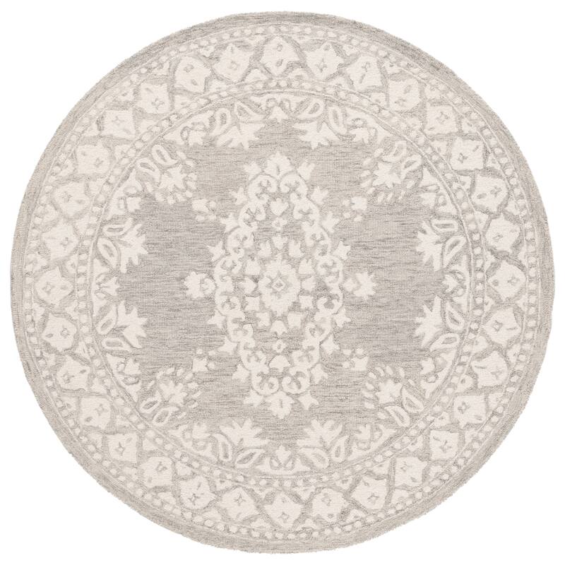 SAFAVIEH Handmade Ebony Bengta Modern Wool Rug - 6' Round - Grey/Ivory