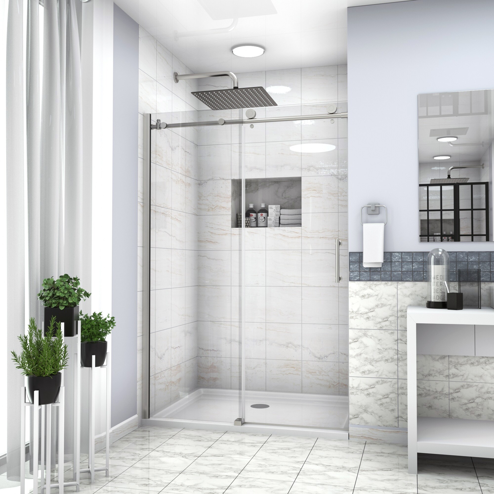 Elevate 72-Inch High Semi-Frameless Curved Corner Sliding Shower Door