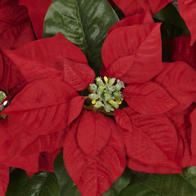 16.5" Red Poinsettia Artificial Silk Flower Arrangement Planter