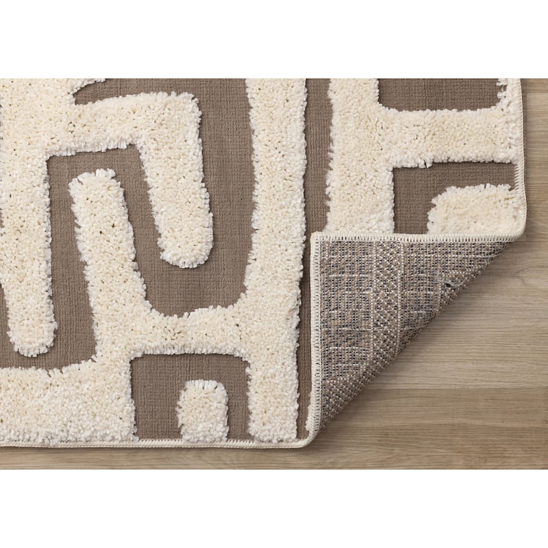 Cream Taupe Abstract Morroccan Super-Soft High-Low Textured Rug