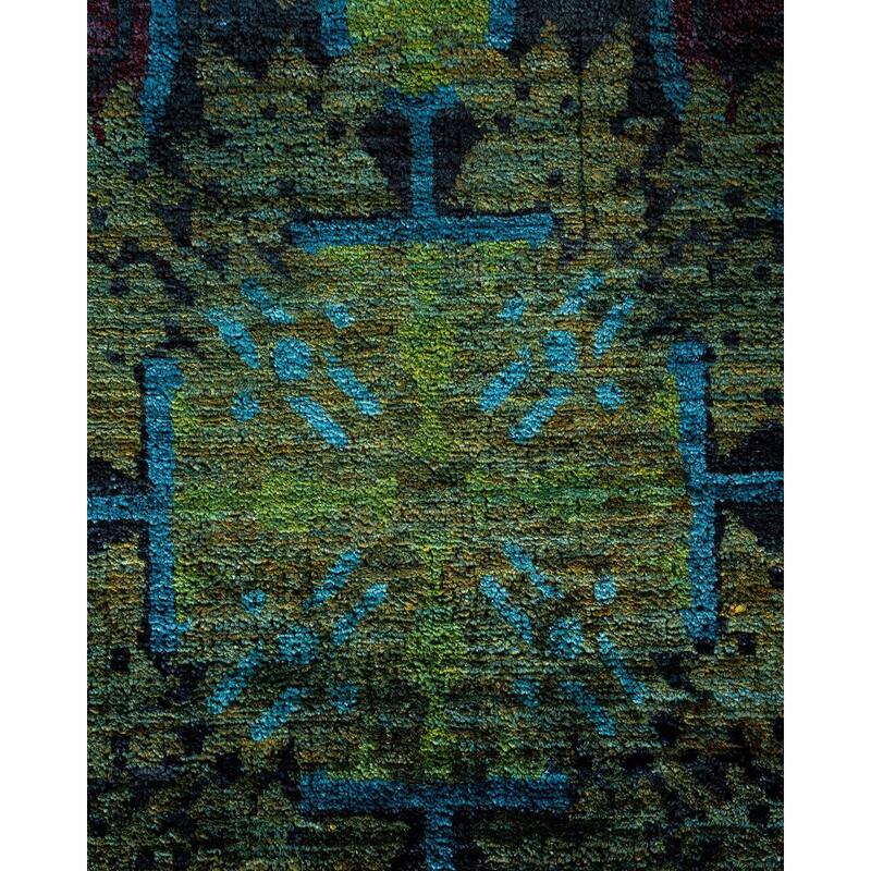 Overton Hand Knotted Wool Vintage Inspired Modern Contemporary Overdyed Green Area Rug - 9' 0" x 11' 10"