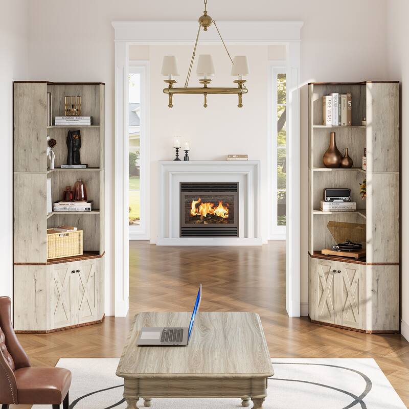 Industrial L-Shaped Corner Shelf Bookcase with Hidden Cabinet