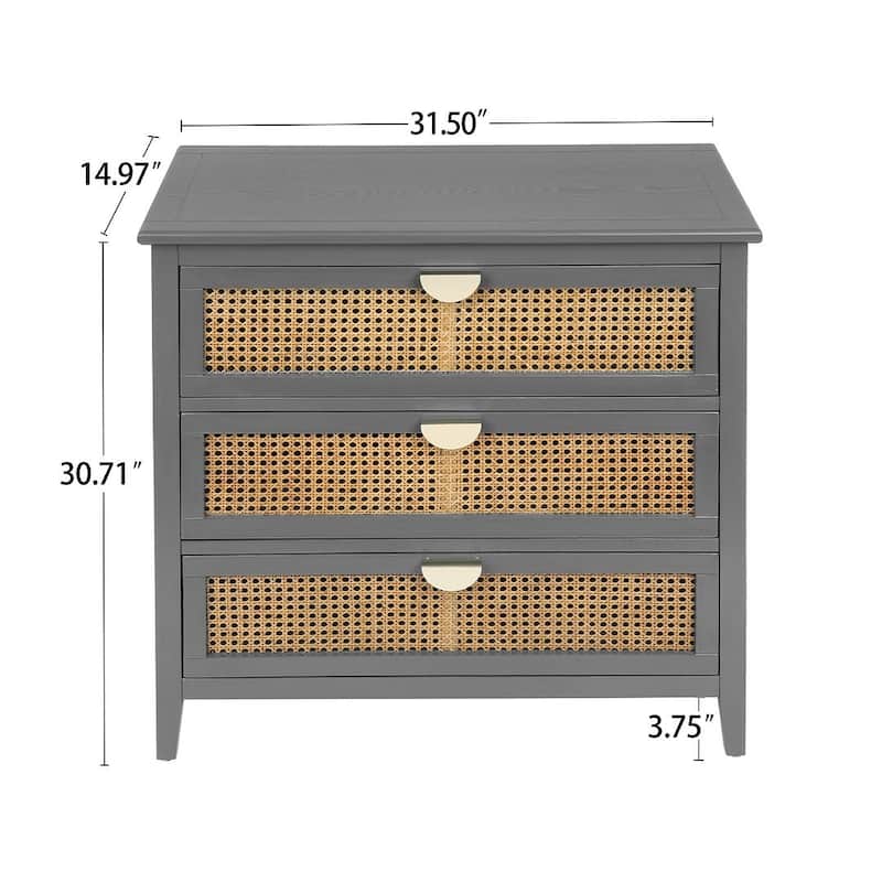 3 Drawers Rattan Storage Cabinet for Bedroom Living Room