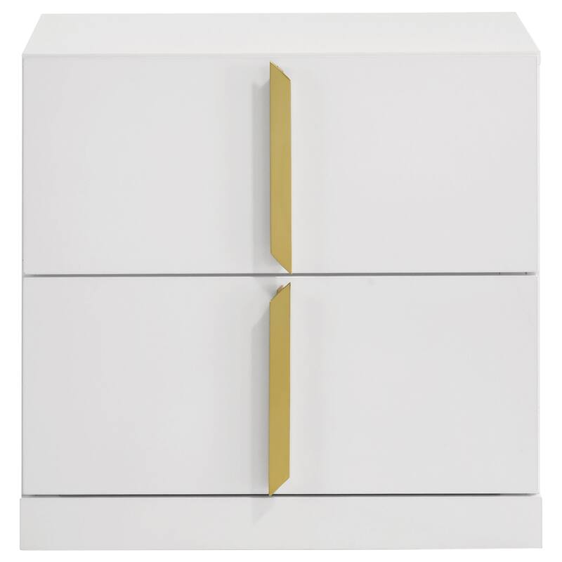 Ines 2-drawer Nightstand Bedside Table White High Gloss
