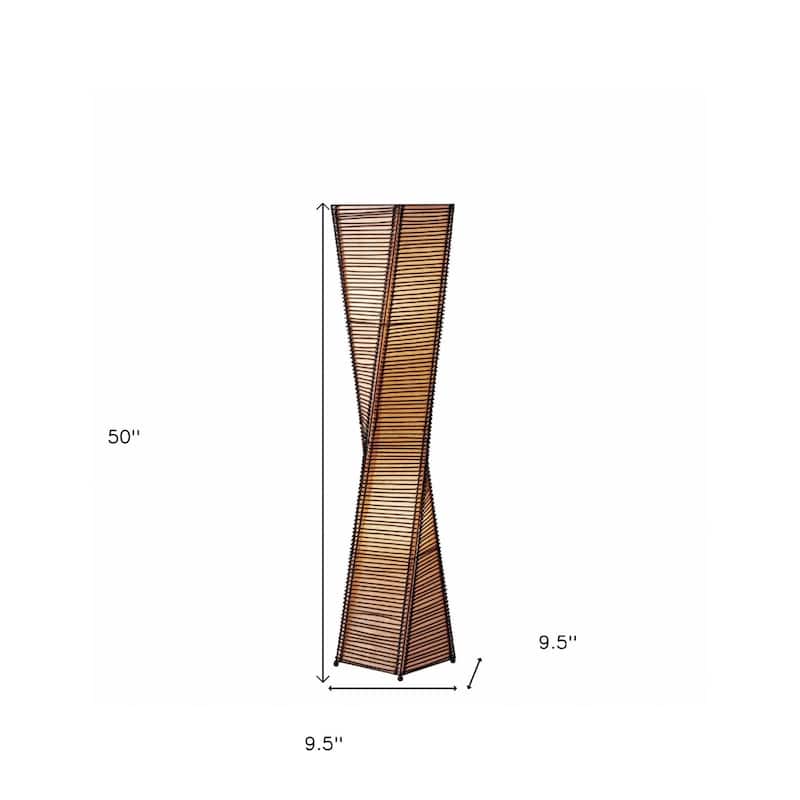 50" Boho 2-Light Cylinder Shape Floor Lamp with Twisted Paper Shade and Black Base Foot Switch - 50”H x 9.5”W x 9.5”D