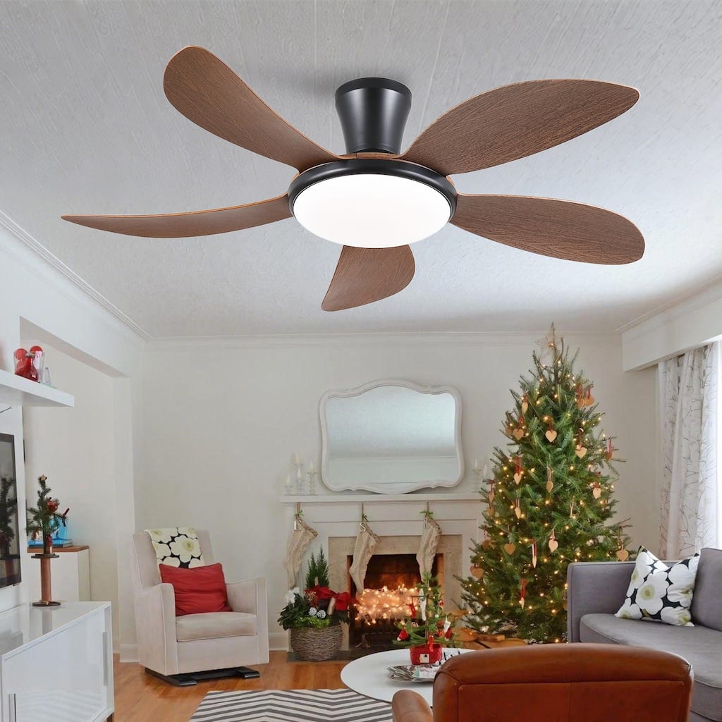 48 Inch Flush Mount DC Ceiling Fan with Lights, 5 Reversible Blades,3 CCT LED with Remote and APP Control - 48 Inches