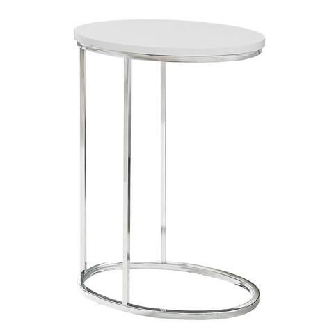 Offex Contemporary Oval Glossy White Accent Table with Chrome Metal