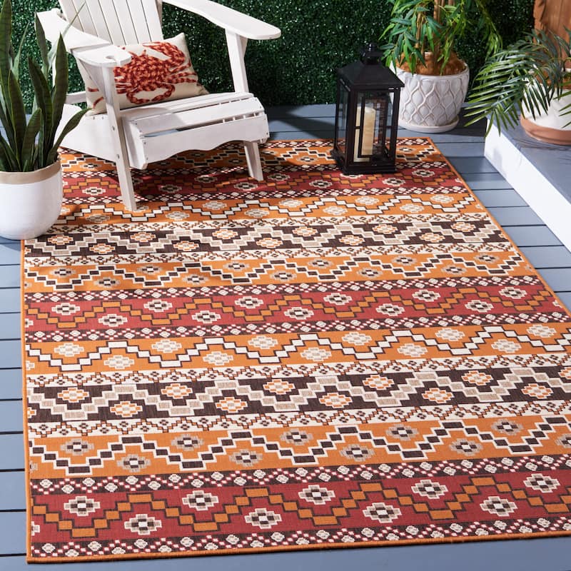 SAFAVIEH Veranda Dymph Indoor /Outdoor Waterproof Patio Backyard Rug - 5'3" x 7'7" - Red/Chocolate