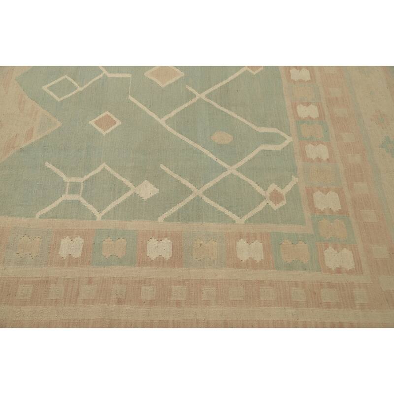 Hand Woven Oriental 100% Wool Carpet Southwestern Tribal Green Kilim Area Rug - 11' 5'' X 8' 10''