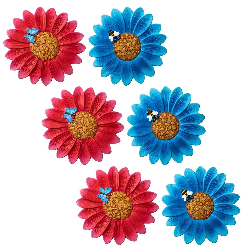 Glitzhome 6-Piece Butterfly and Bee on Daisy Cement Stepping Stones Pathway Decor - 10 in