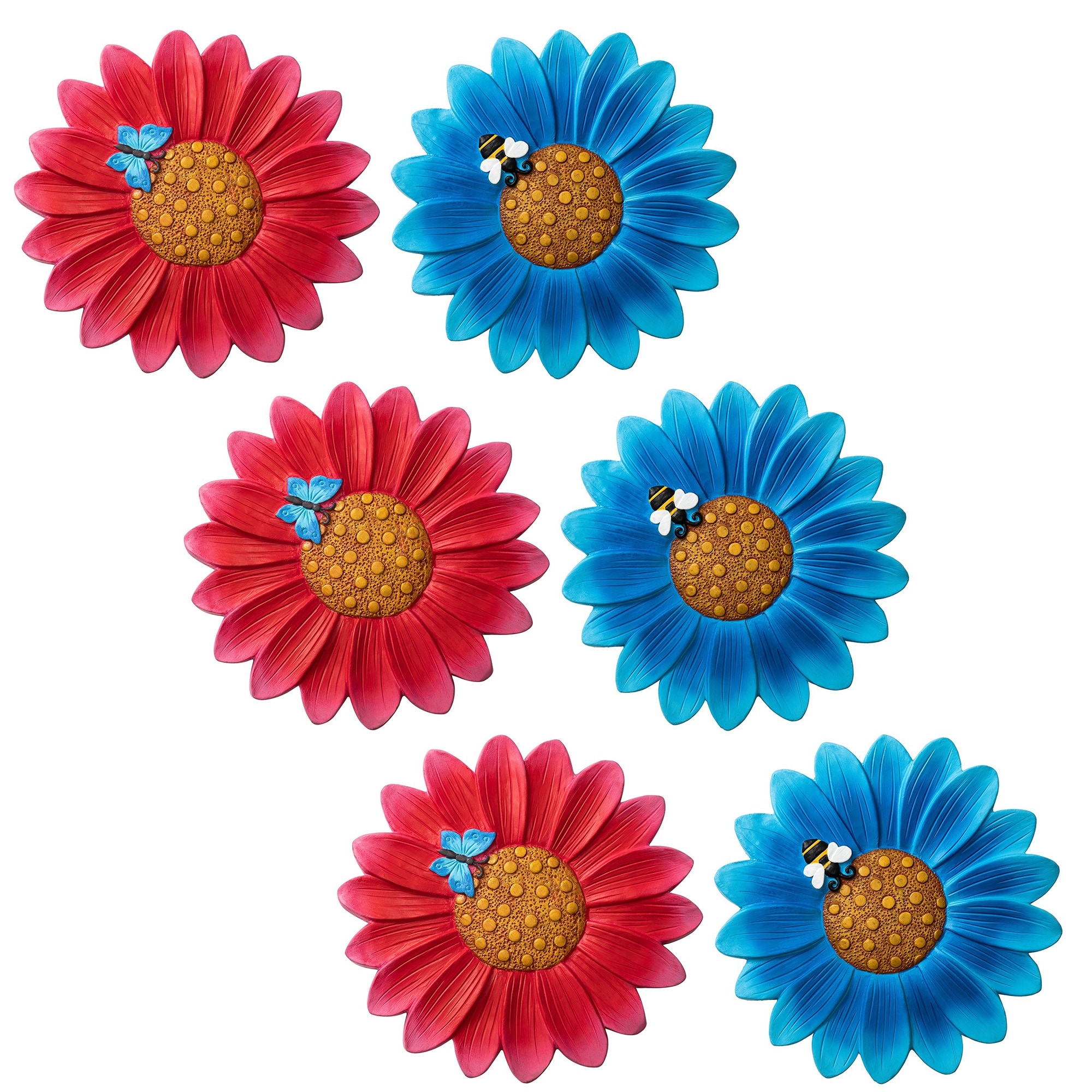 Glitzhome 6-Piece Butterfly and Bee on Daisy Cement Stepping Stones Pathway Decor - 10 in