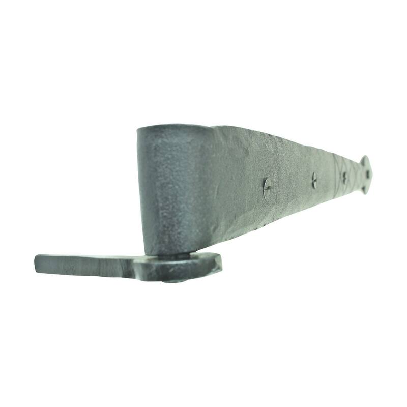 Renovators Supply Black Spear Tip Strap Pintle Hinge 14" L Diamond Etch Style Wrought Iron Lift Off Pin Hinges with Hardware - Black