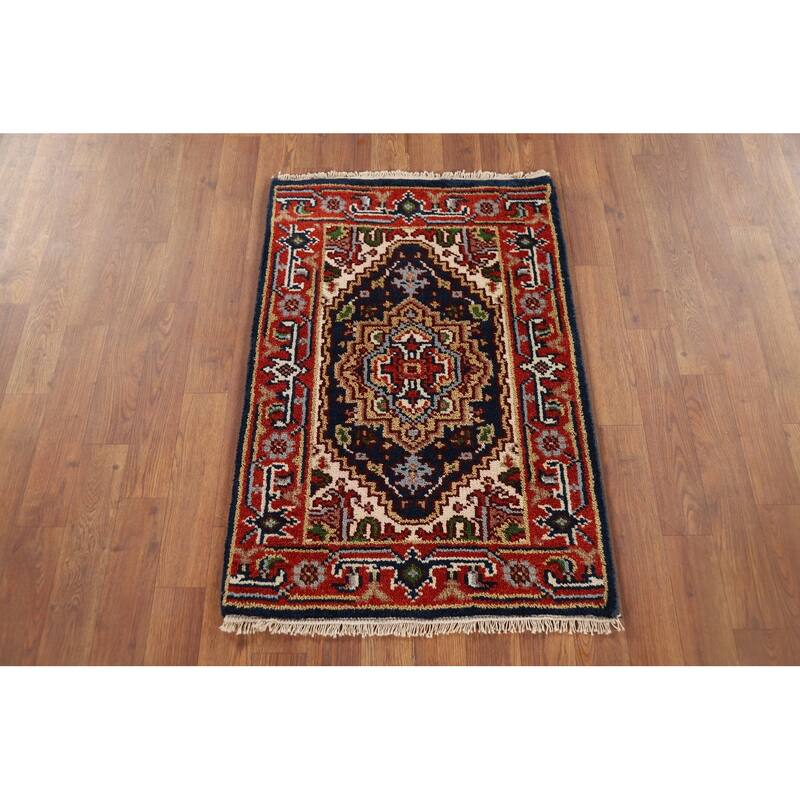 Geometric Heriz Serapi Indian Accent Rug Handmade Wool Carpet - 2'0" x 3'0"