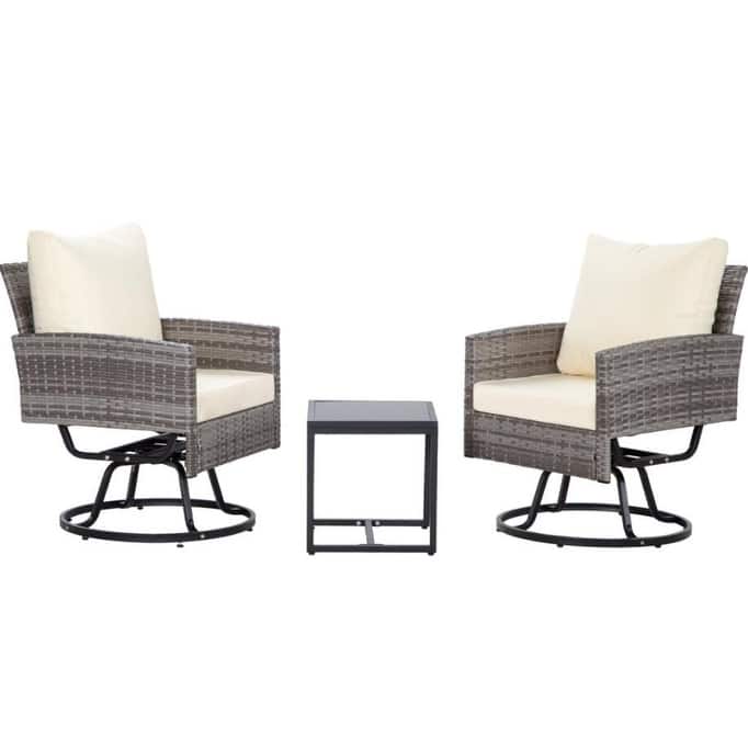 3-Piece Wicker Patio Furniture Set Rattan Swivel Chairs with Coffee Table, Outdoor Seating - Gray