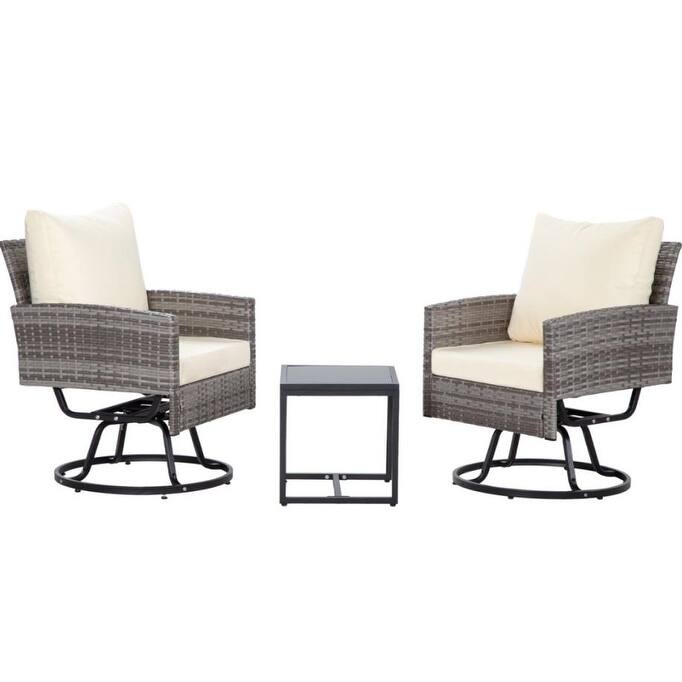 3-Piece Wicker Patio Furniture Set Rattan Swivel Chairs with Coffee Table