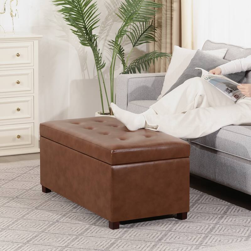 Adeco Rectangle Storage Ottoman Bench for Living Room Bedroom